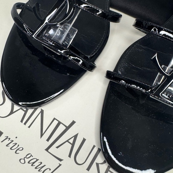 SAINT LAURENT CASSANDRA PATENT SANDALS iBLACK Size 381/2. - Picture 4 of 8